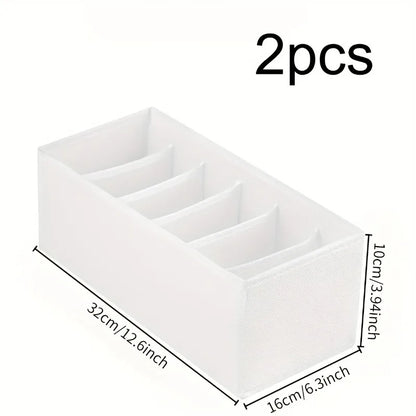2-Pack Foldable Belt Organizer - 6-Grid Closet Storage Box for Ties/Clothes, White Fabric Space Saver