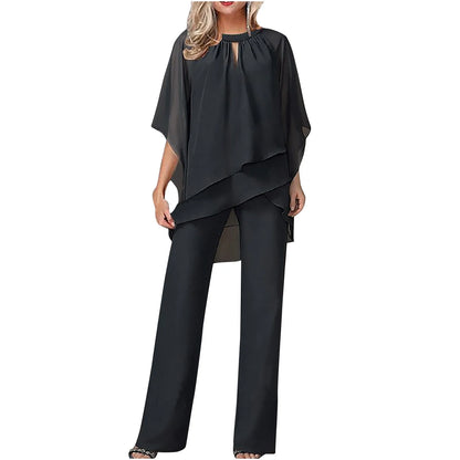 Spring Summer Women's 2-piece Set Ruffled Pullover Shirt Straight Pants Office Luxury Commuting Fashion Simple Irregular Sets