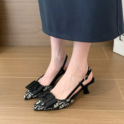 French Style Pointed Toe Backless Heeled Sandals Closed Toe Design Wide Width Plus Size Soft Comfortable High Heel Slip On Shoes
