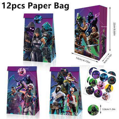 Fortnite Balloons Happy Birthday Banner Shooting Game Party Decoration Alpaca Llama Disposable Tableware Background Cake Topper