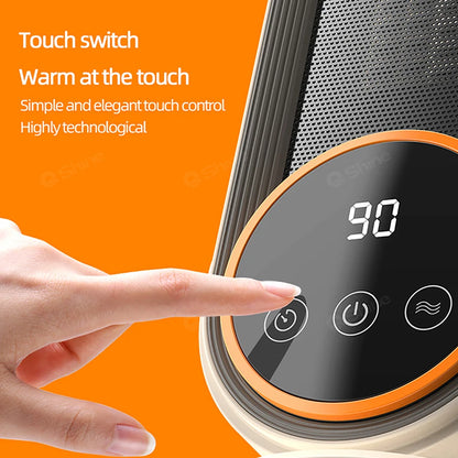 1200W PTC Portable Heater, 3-Speed Timer 30/60/90min, 2 Temp Settings, 3s Fast Heating, Overheat & Tip-Over Protection, Quiet