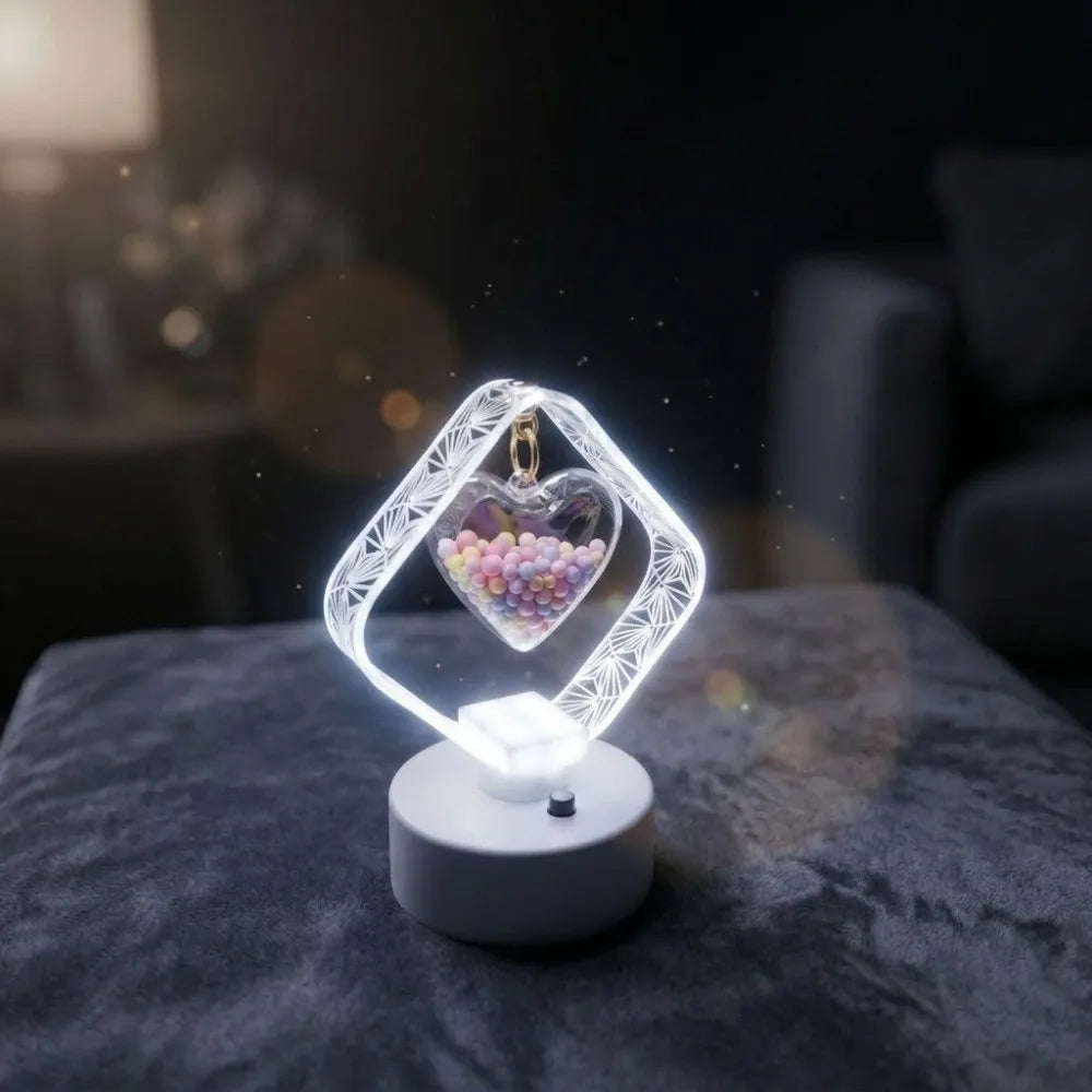 White Light Geometric LED Night Light Stable No-Flicker Light Acrylic Engraved Shade Acrylic Table Lamp Anti-Slip Base