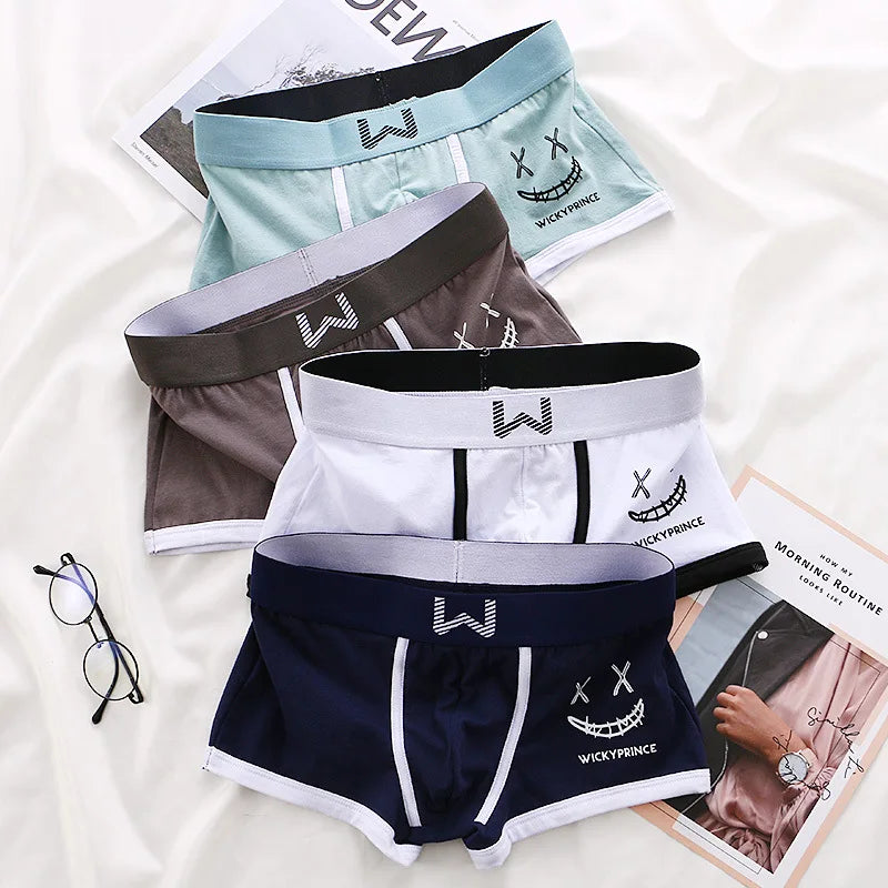 1/3/4 Pcs Mens Underwear Cotton Men Boxer Panties U-convex Man Breathable Underpants Sexy Comfort Male Boy Smiling Face Boxers