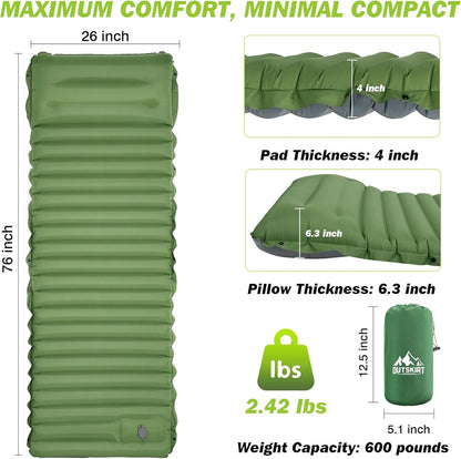 Extra Thick 4 Inch Camping Sleeping Pad Outdoor Camping Self-Inflating Mats Spliceable Hiking Fishing Sleeping Pad