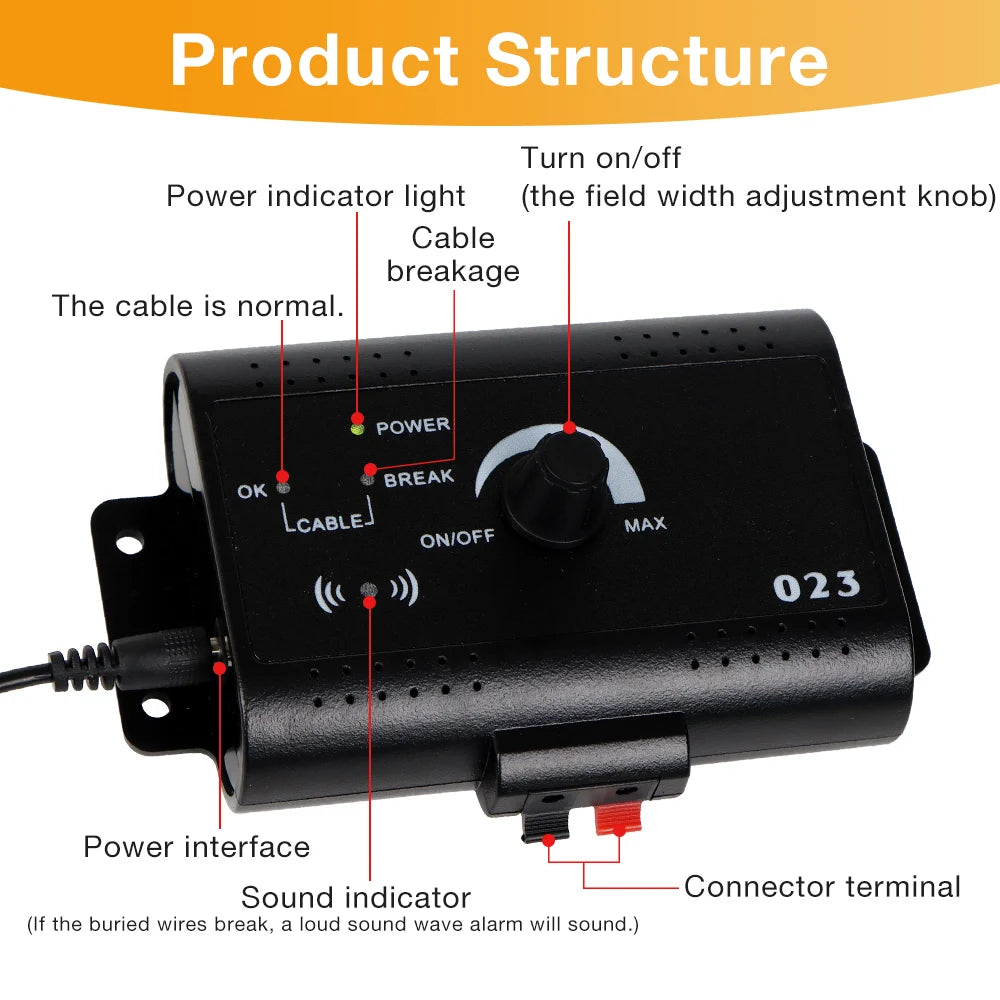 HT-023 Dog Electric Fence Shock Training Collar Electronic Pet Fencing System Adjustable Control Range Wired Containment System