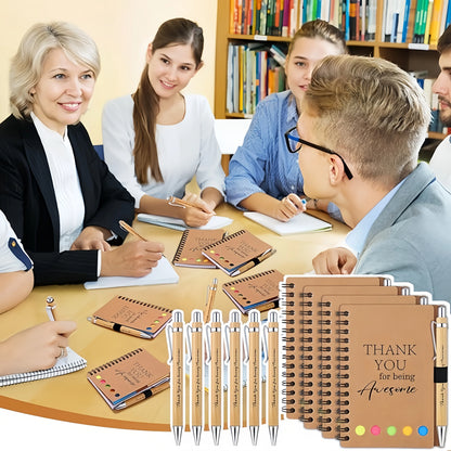 Spiral Notebook Set with Sticky Notes Colored Index Tabs Pen Kraft Paper Sticky Note for Team Teacher Employee Appreciation Gift
