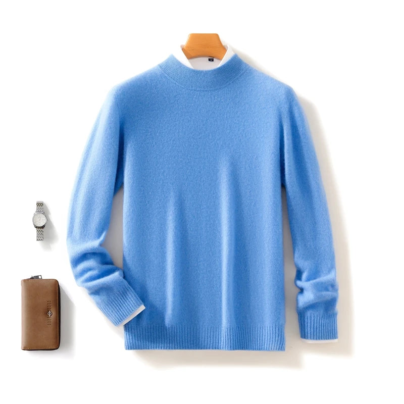 Fall/Winter New Wool Pullover Sweater Cashmere Shirt Men's Semi-high Neck Long Sleeve Loose Knitted Bottom Shirt