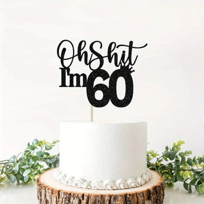 1pc 60th Birthday Cake Topper, Happy 60th Birthday Cake Decorations,Funny 60th Birthday Party Decorations Black Glitter