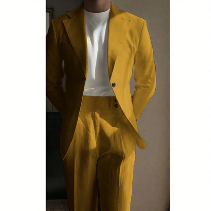 Chic Linen Men Suits 2 Piece Summer Single Breasted Notch Lapel Suit High Quality Wedding Casual Office Party Prom Costume Homme