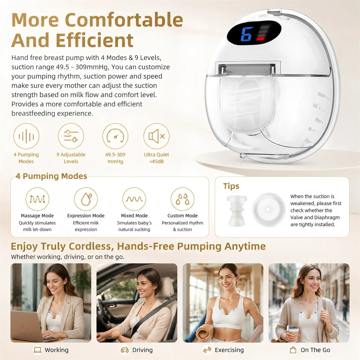 Electric Breast Pump Portable Smart Suction Breast Pump Milk Postpartum Fortable BreastPump Mother and Baby Supplies
