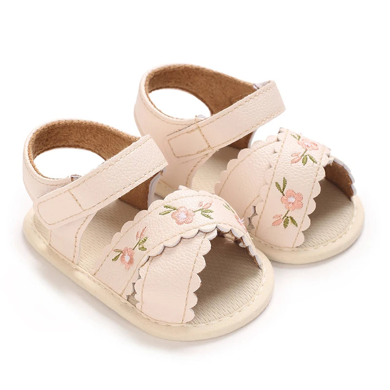Baby Learning Walk Shoes, Breathable Summer Sandals with Bow & Embroidery, Soft Comfort Footwear for Newborn Infants 0-18M