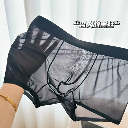 N2025 Ultra Thin Ice Silk Boxers Underwear Men Semi-transparent Seamless Sexy Male Trunk Shorts Plus Size M-XXL