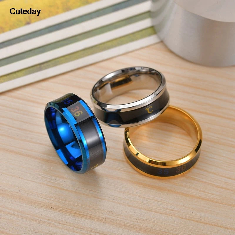 Temperature Ring Titanium Steel Mood Emotion Feeling Intelligent Temperature Sensitive Rings for Women Men Waterproof Jewelry