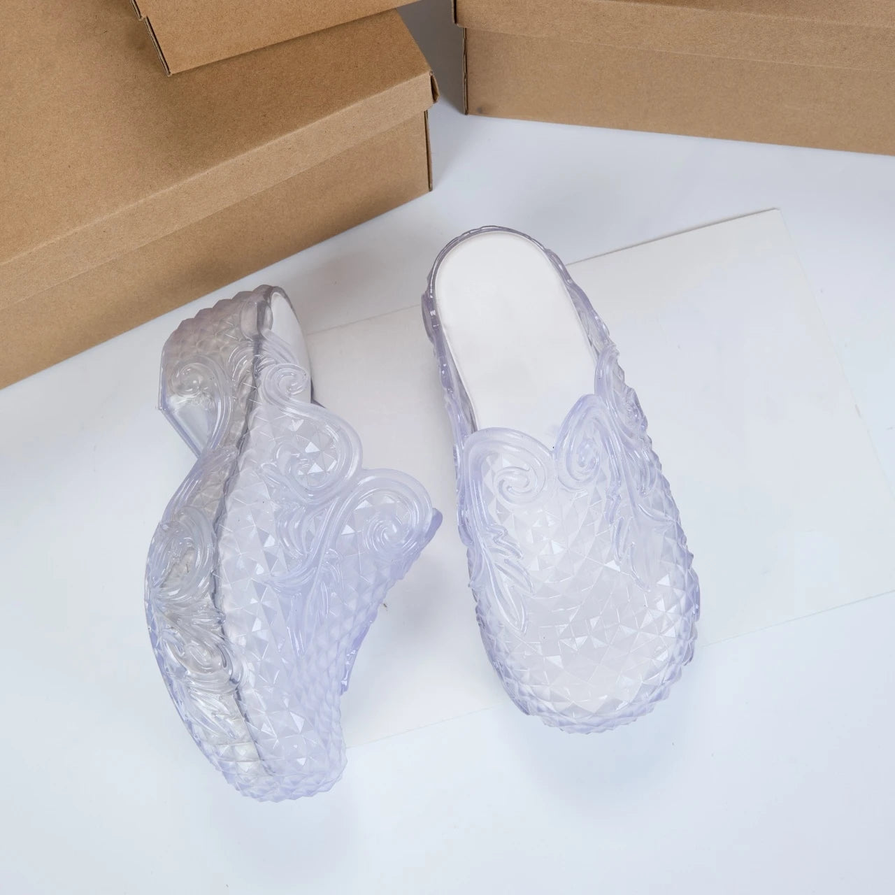 Summer Women's Jelly Shoes Adult Girls Thick Soled High Heels Beach Sandals Ladies Casual Fashion Personalized Printed Slippers