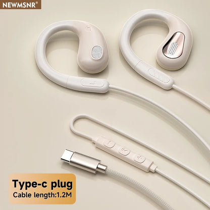 YX2 Clip-on Wired Control Type C&3.5mm Headphones 9D Surround Sound Bass Earbuds Sports Gaming Headset ENC Earphones For Samsung