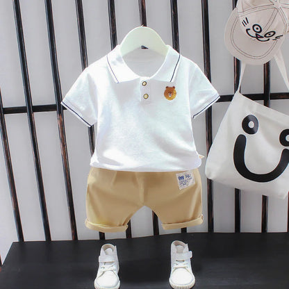 Baby Boy Summer Clothes Sets Korean Fashion Turn-down Collar T-shirts Tops and Shorts Two Piece Infant Outfits Kids Tracksuits