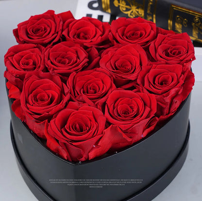 12-13PCS Peserved Roses in Heart Shape Box 100% Natural Long Last Real Eternal Real Rose Mothers Valentines Day Gifts Home Decor