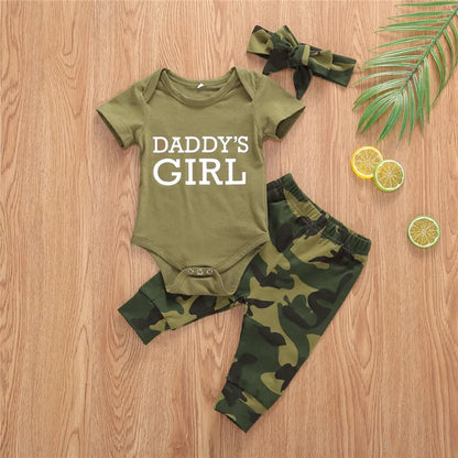 0-24months Baby 3pcs Outfits Short Sleeve Romper Tops Long Pants Hat/Headband Outfit For Infant Boys And Girls Camouflage Set