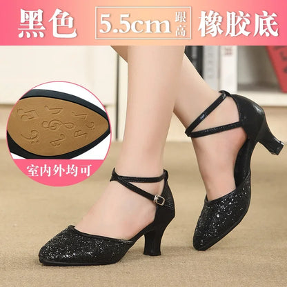 New Sequin Red Black Gold Silver Women Ballroom Tango Salsa Latin Dance Shoes / Cheap Closed Toe Salsa Shoes Soft Sole