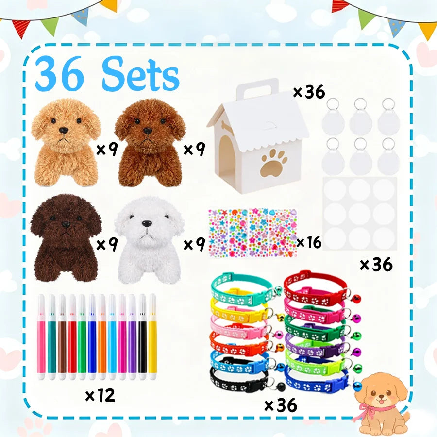 8-36Sets DIY Adopt A Puppy Party Favor Teddy Dog Stuffed Animal Bulk Adopt Me Plush Mini Animals for Dog Birthday Party Favors