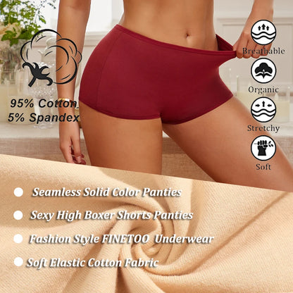 FINETOO 3PCS Women Seamless Cotton Boxer Short Solid Color High Rise Elastic Underwear Female Breathable Boyshorts Sexy Lingerie