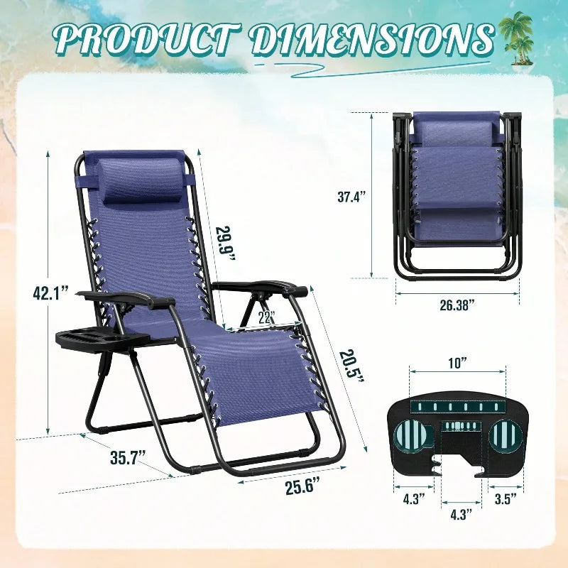 Zero Gravity Chair Patio Folding Lawn Outdoor Lounge Gravity Camp Reclining Lounge Chair With Cup Holder Pillows For Poolside Backyard And Beach Set Of 2 (Blue)