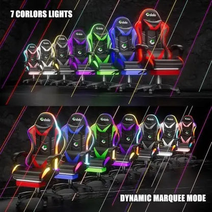Gaming Chair, Racing Style RGB LED Lights Gaming Chairs for Adults and Kids, Lumbar Massager Gamer Chair, High Back