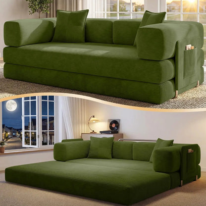 78.8" Convertible Futon Sofa Bed, Boneless Couch for Living Room | Corduroy Boneless Loveseat Sleeper Sofa, Modular, Customized