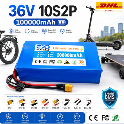 36V Hoverboard Scooter Battery 10S2P 100Ah 18650 Rechargeable Lithium Pack for Skateboard Ultra Thin BMS XT60 Plug