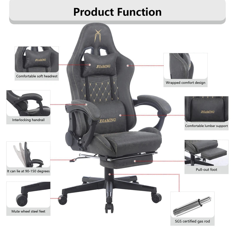 New Design Reclining Gamer Chair with Footrest Brown Gaming Chair