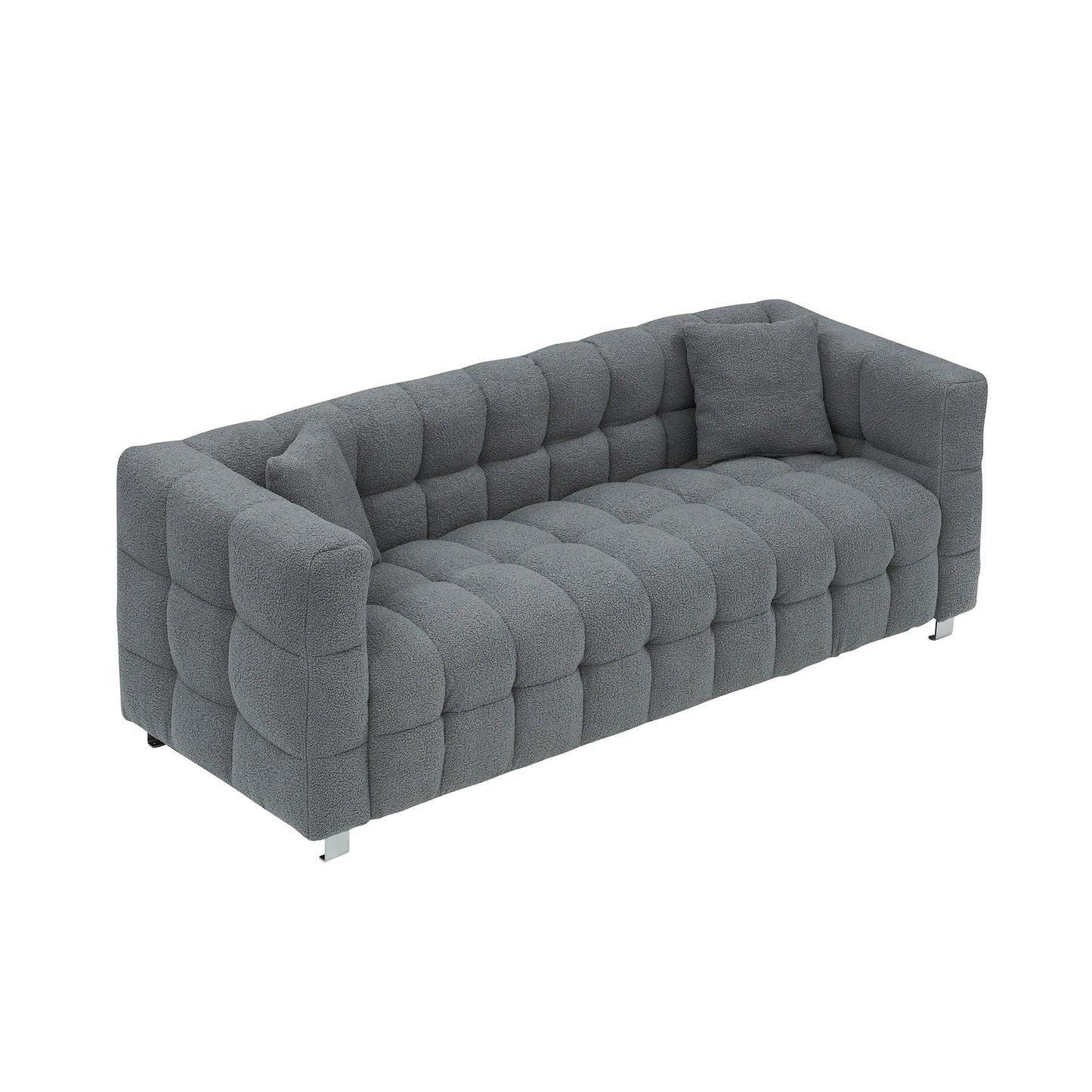 80-Inch Modern Teddy Fleece Sofa, With 2 Cushions 3-Seater  Sofa Suitable for Living Room Bedroom or Apartment Comfortable Deep-Set Leisure Furniture Wide Armrest Design Easy to Assemble