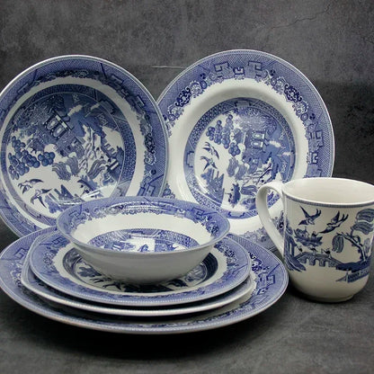 The Blue Willow Set Dinner Elegant England Ware Style Ceramic Breakfast Beef Plate Dishes Dessert Soup Dish Bowl