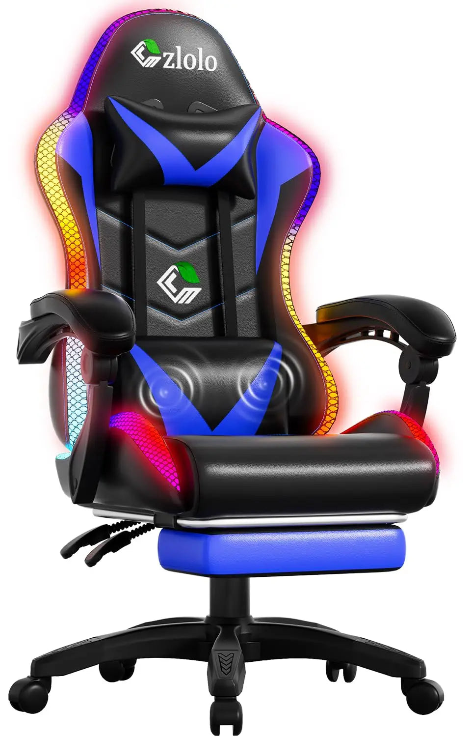 Gaming Chair, Racing Style RGB LED Lights Gaming Chairs for Adults and Kids, Lumbar Massager Gamer Chair, High Back
