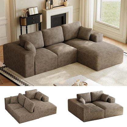 109" L-Shaped Cloud Boneless Couch Sofa with Chaise, Black, Custom