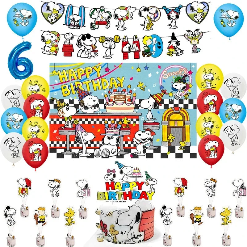 Happy Birthday Party Decorations Dog Banner Flag Foil Latex Balloons White Anime Supplies Baby Boy Girl Kids Cute Toy Gifts