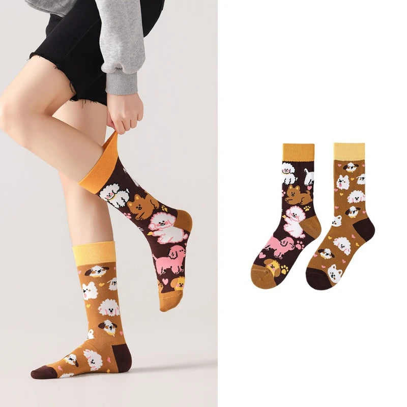 New Creative Cartoon Dog Ins Animal Trendy Socks Jacquard Cotton Socks Couple Mid length Fashion Skateboarding Socks