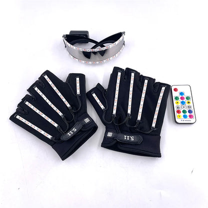 1set Luminous Glowing Glasses and Gloves Remote Control LED Glasses&Gloves Carnival Party Performance Props Festival Supplies