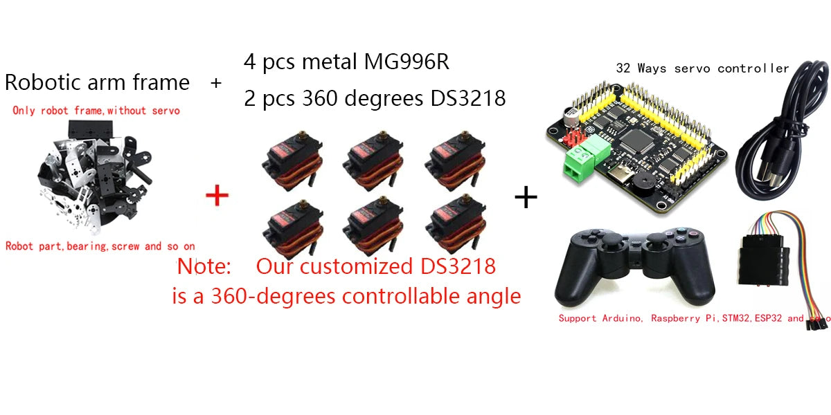 360 Degrees 6 DOF Robot Metal Alloy Mechanical Arm Claw Kit MG996R for Arduino Robotics Kit Educational Ps2 Programmable Toys
