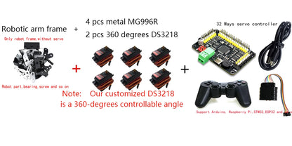 360 Degrees 6 DOF Robot Metal Alloy Mechanical Arm Claw Kit MG996R for Arduino Robotics Kit Educational Ps2 Programmable Toys
