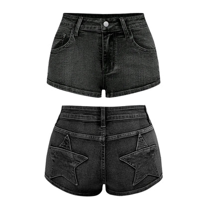 High Waist Distressed Denim Shorts Female Jeans Womens Jeans Shorts Vintage Y2K Punk Style Embroidered Hot Pants