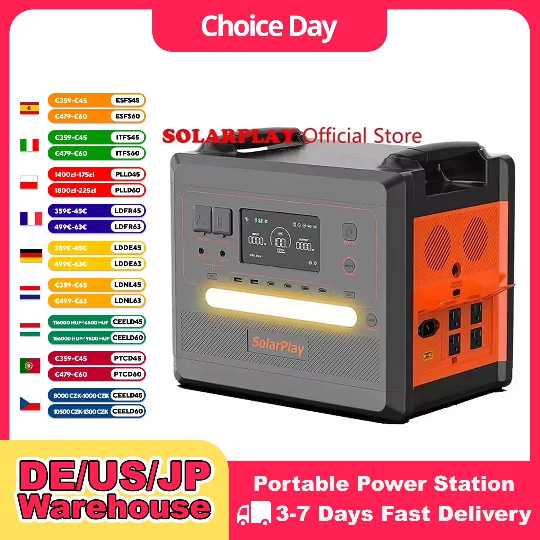 SOLARPLAY Portable Power Station 2500W/2300Wh Solar Generator with 4 AC Outlets (4800W Peak) Large Capacity Emergency Power
