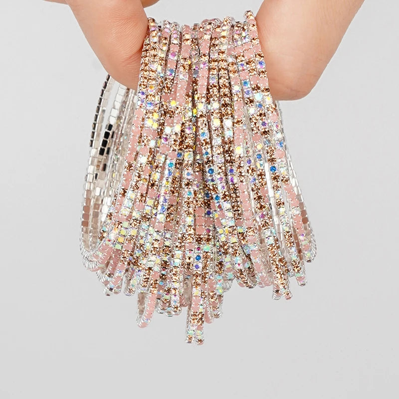 5pcs Fashion Colorful Acrylic Crystal Rhinestone Elastic Bracelet For Women Stretch Wristband Wedding Bracelets Daily Jewelry