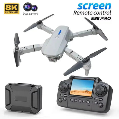 2026 E88 Drone 8K 5G HD Dual Camera Aerial Photography Remote Control Screen Display Control Aircraft Quadcopter Adulthood Toy