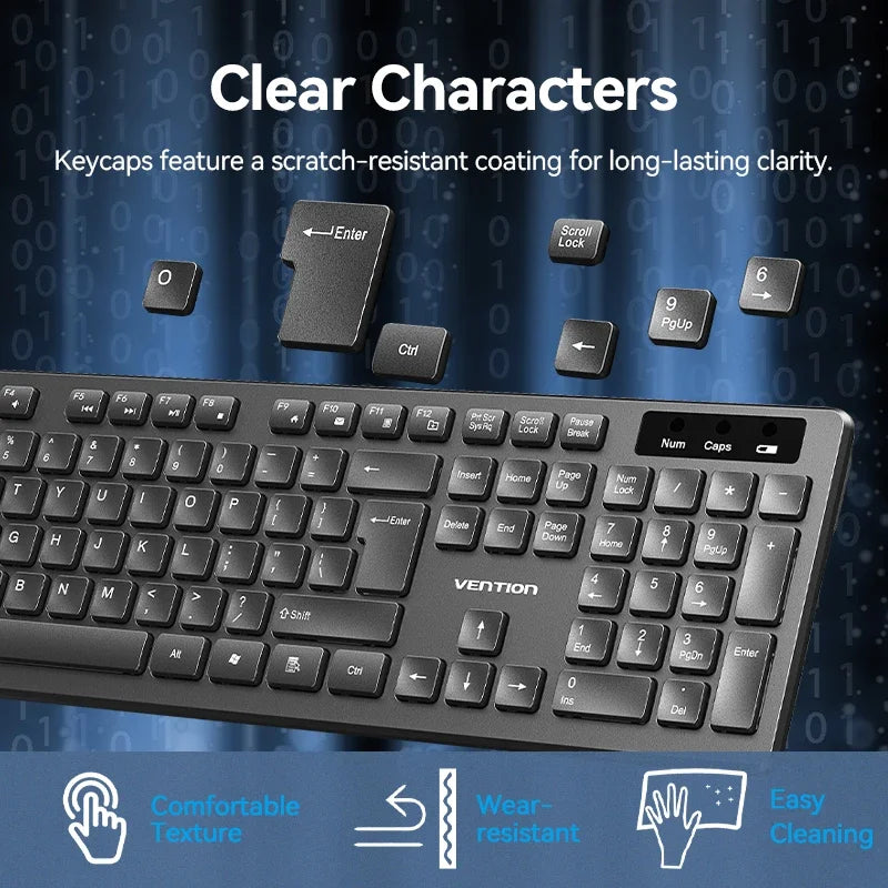 Vention Office Home Wireless Keyboard And Mouse Set Support English Spanish Computer Business Office Gaming Key Mouse Cover Kit