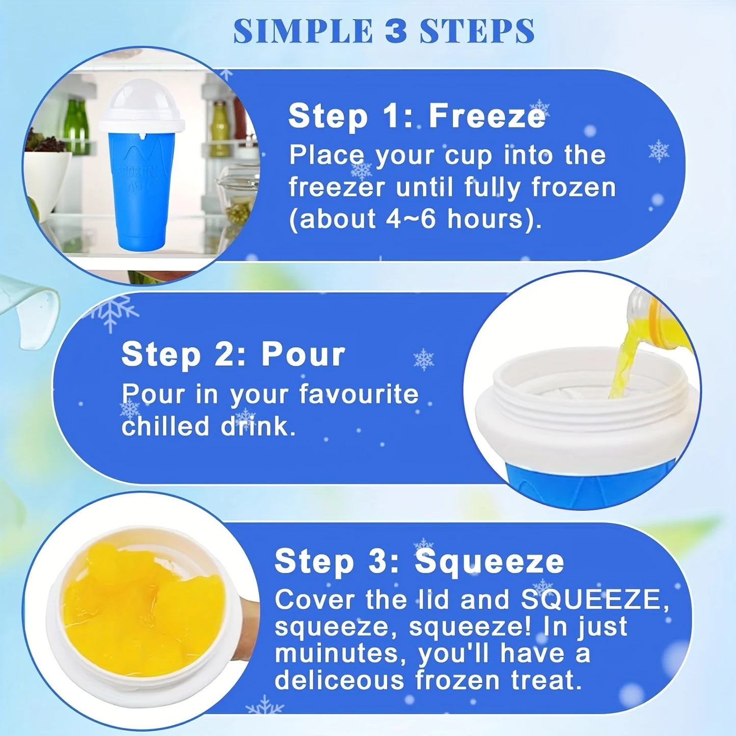 Slushie Maker Cup, DIY Magic Frozen Smoothies Cups For Homemade Milk Shake Ice Cream Maker, Cooling Cups, Double Layer Squeeze Slushy Maker Cup, Frozen Magic Squeeze Cups With Lid & Straw For Juice Milk Yogurt Smoothie, Fun S