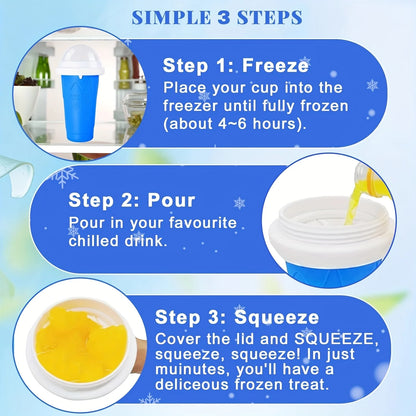 Slushie Maker Cup, DIY Magic Frozen Smoothies Cups For Homemade Milk Shake Ice Cream Maker, Cooling Cups, Double Layer Squeeze Slushy Maker Cup, Frozen Magic Squeeze Cups With Lid & Straw For Juice Milk Yogurt Smoothie, Fun S