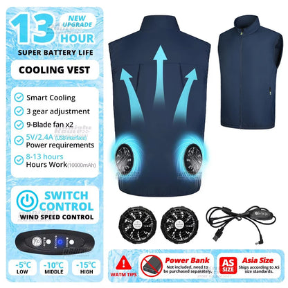 2026 Cool Vest Wearable Cooling Fan Vest Air-conditioned Clothes Cooling 13 Hours for High Temperature Work Fishing Vest Hiking