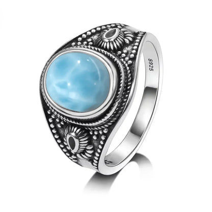 Original Certified 925 Silver Rings Larimar Natural Blue Stone 8*10MM oval shape twist Rings Fine Jewelry Gifts for Women Men