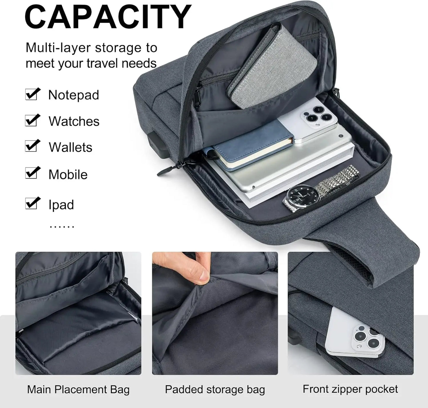 Sling Bag Crossbody Bags Men with USB Charging Port Small Messenger Bag Cross Body Shoulder Bag Sling Backpack Women