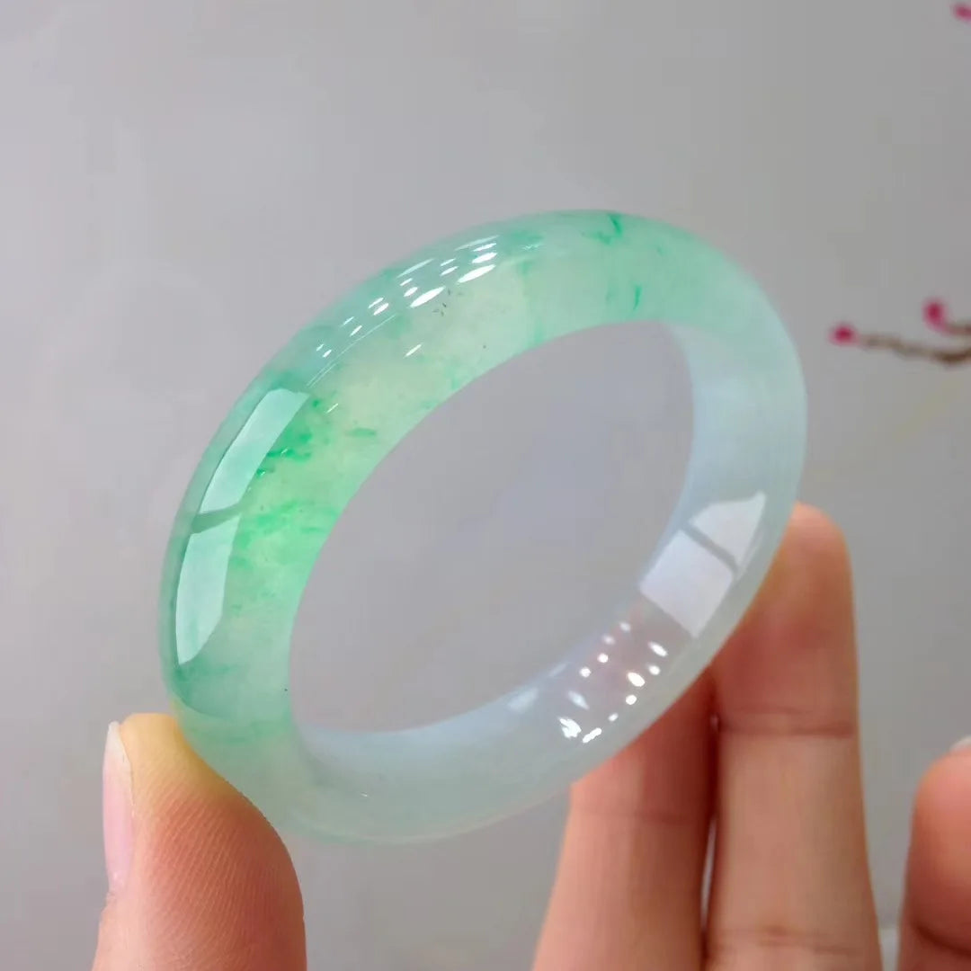 Natural Myanmar A-grade Jade Bracelet for Women's Ice Glutinous Floating Flower Light Green Handle Exquisite Temperament Jewelry
